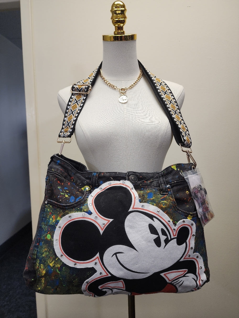 Reimagined Denim Mickey Mouse Crossbody Purse One Of One Handcrafted Statement